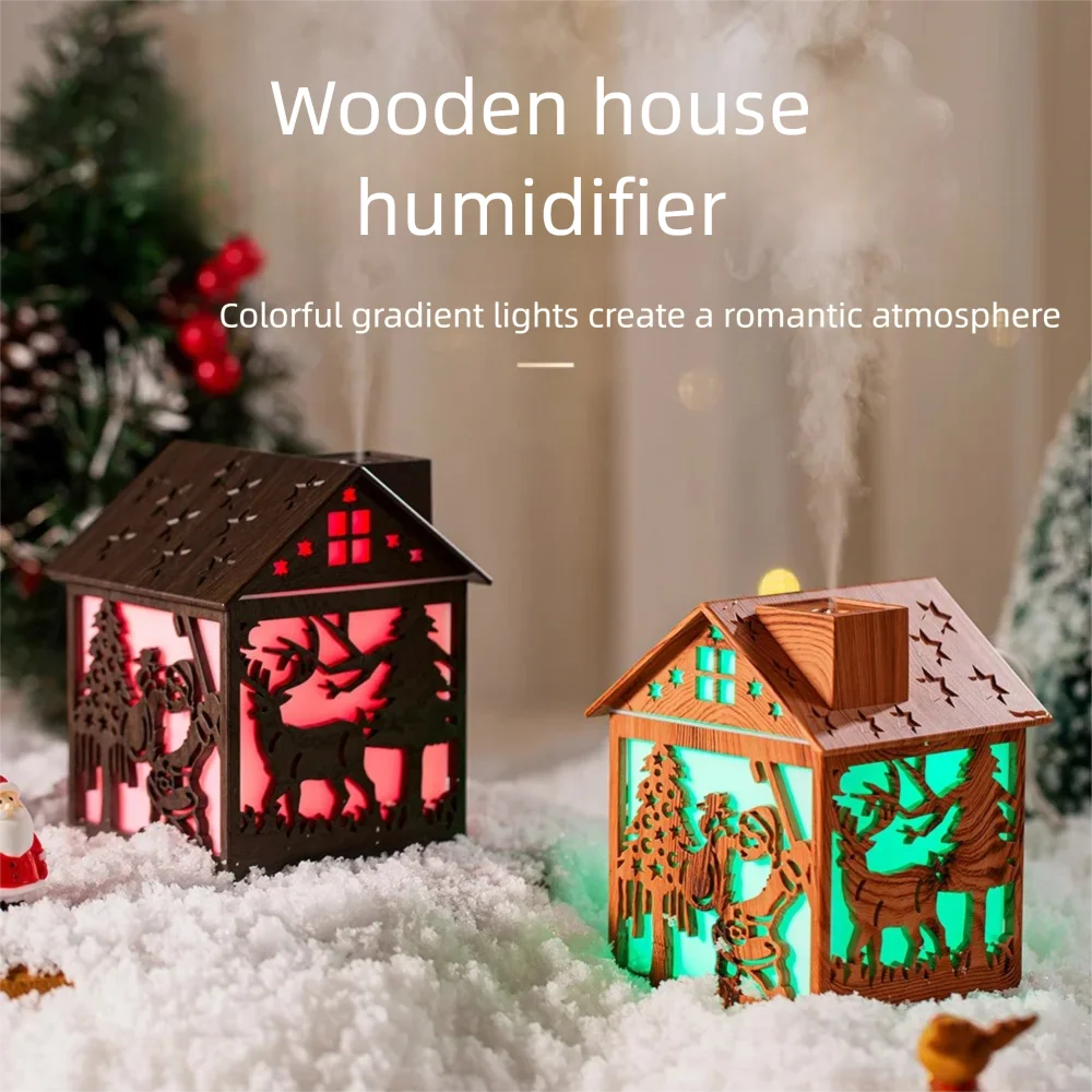 Wooden house humidifier colorful night light home dormitory bedside desktop atmosphere hydrating moisturizing large spray