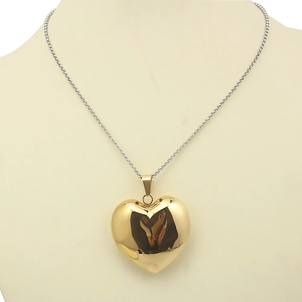 Gold Hollow Puffed Heart Pendant Charm Bulk Wholesale Fashion Jewelry Necklace Design Blank Necklace for Women