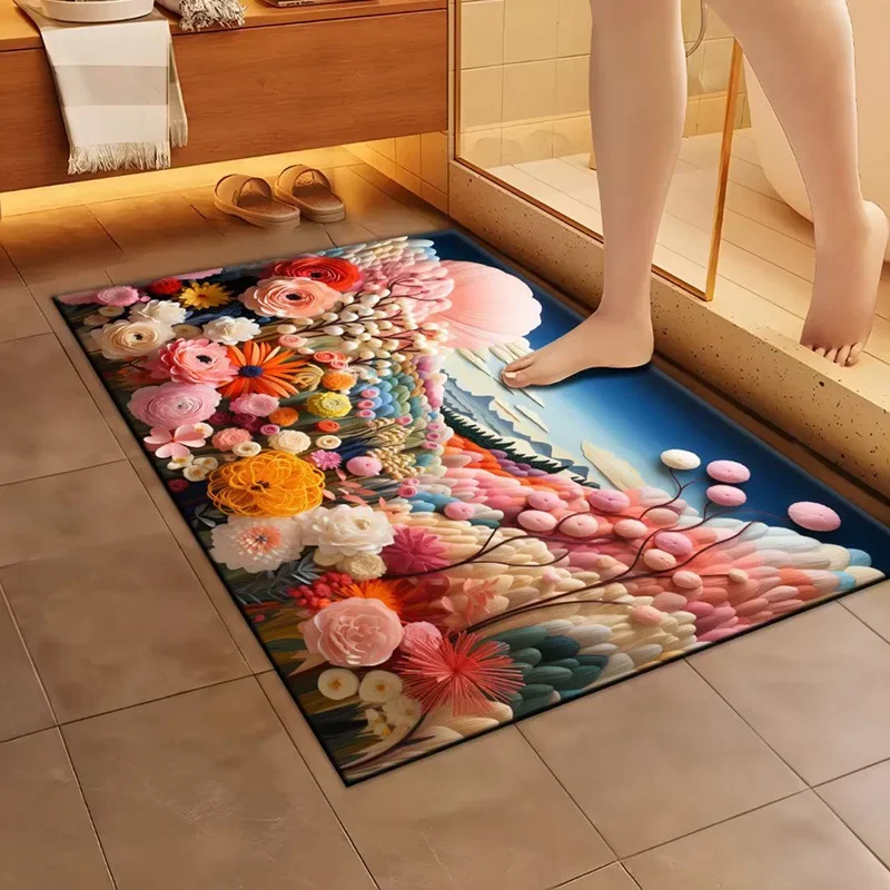 Household Floor Mat 3D Diatomaceous Mud Floor Mat Bathroom Anti Slip Door Mat Absorbent Floor Mat Expanded Flower Soft Mat New