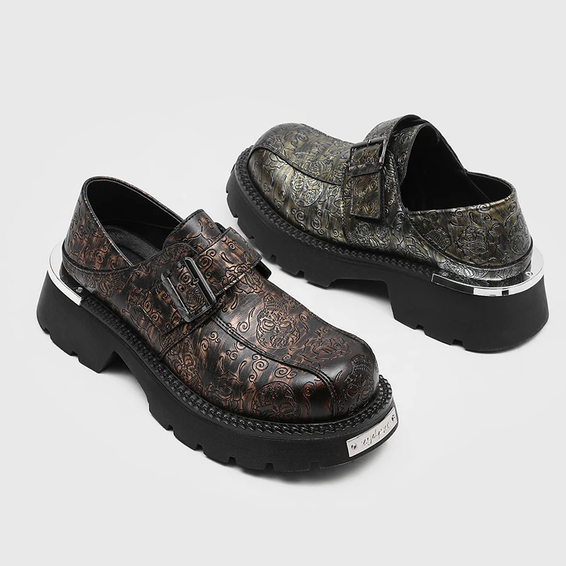 

New Casual Leather Shoes for Men 2026 Spring Autumn Male Big Size Business Dress Loafers Man Thick Soles Buckle Designer Shoes