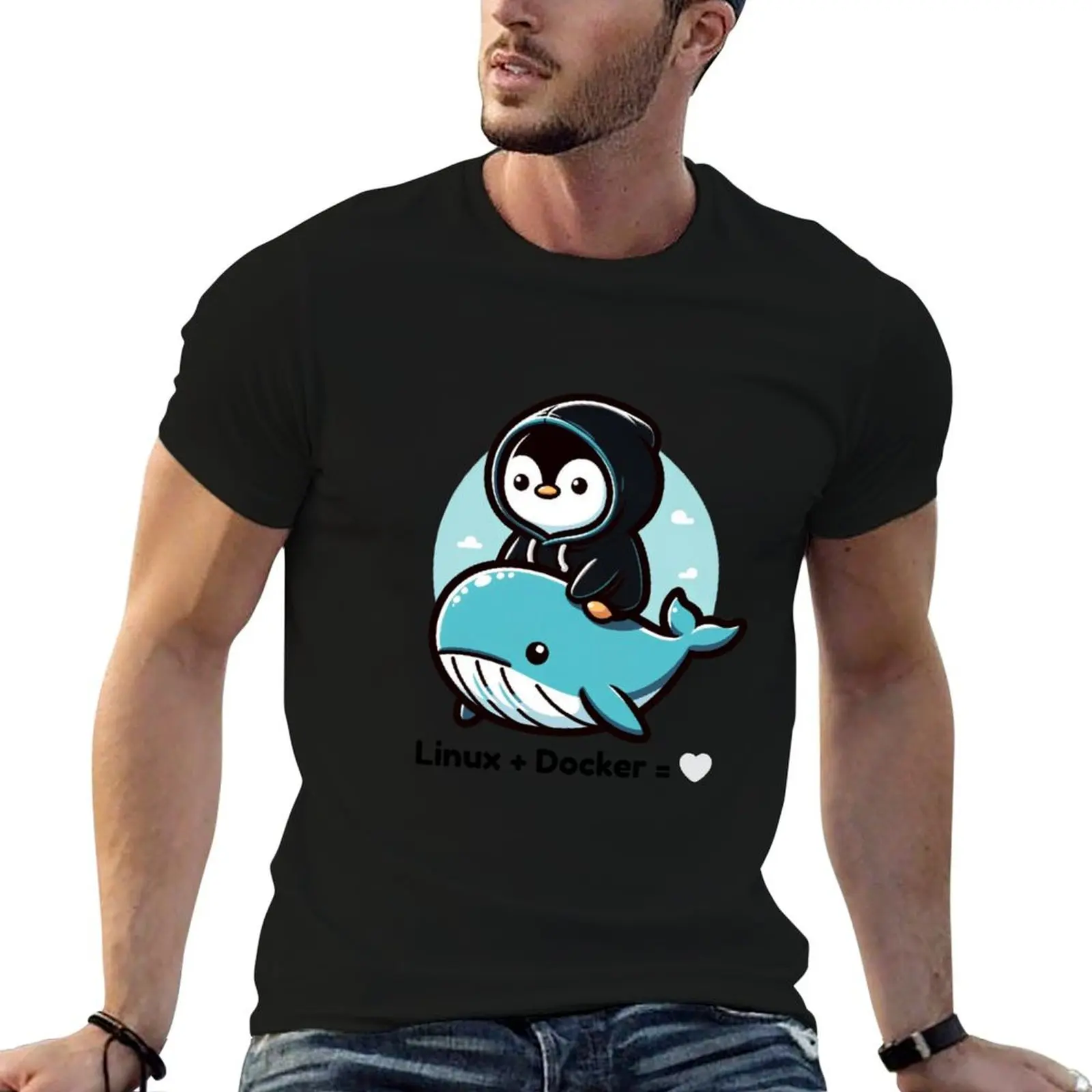Linux + Docker = ? T-Shirt Streetwear Print Tee Shirt