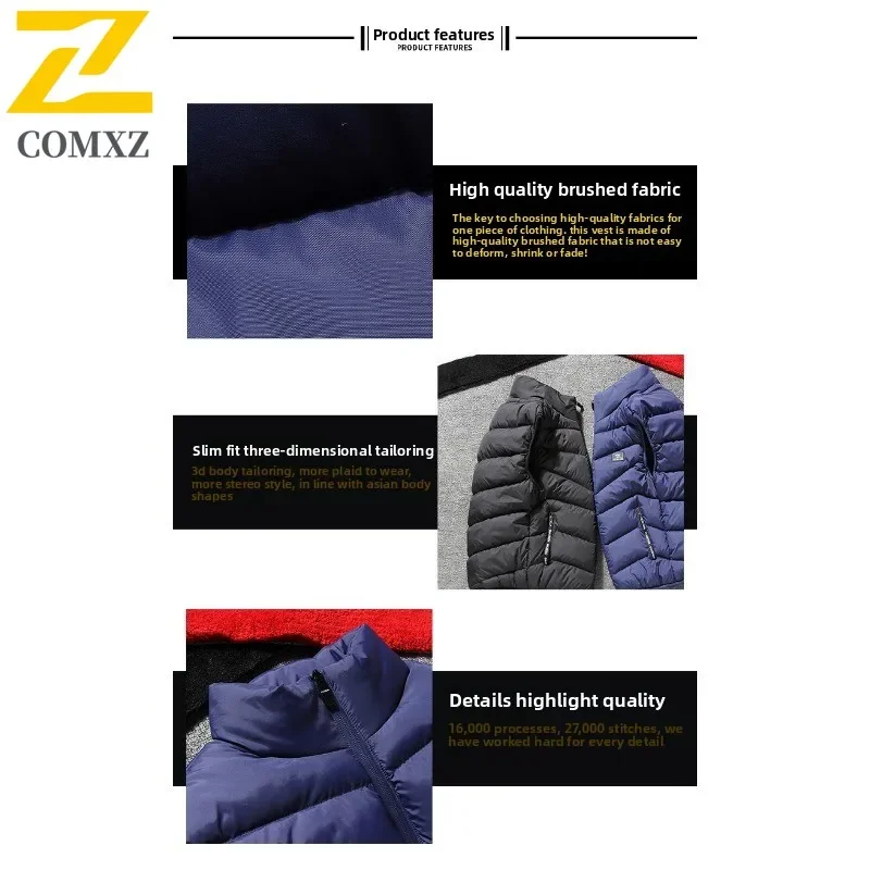 ​Men Outdoor Puffer Vest Winter Waterproof Windproof Thermal Quilted Cotton Waistcoat Hiking Camping Sports Fleece Lined​ Jacket