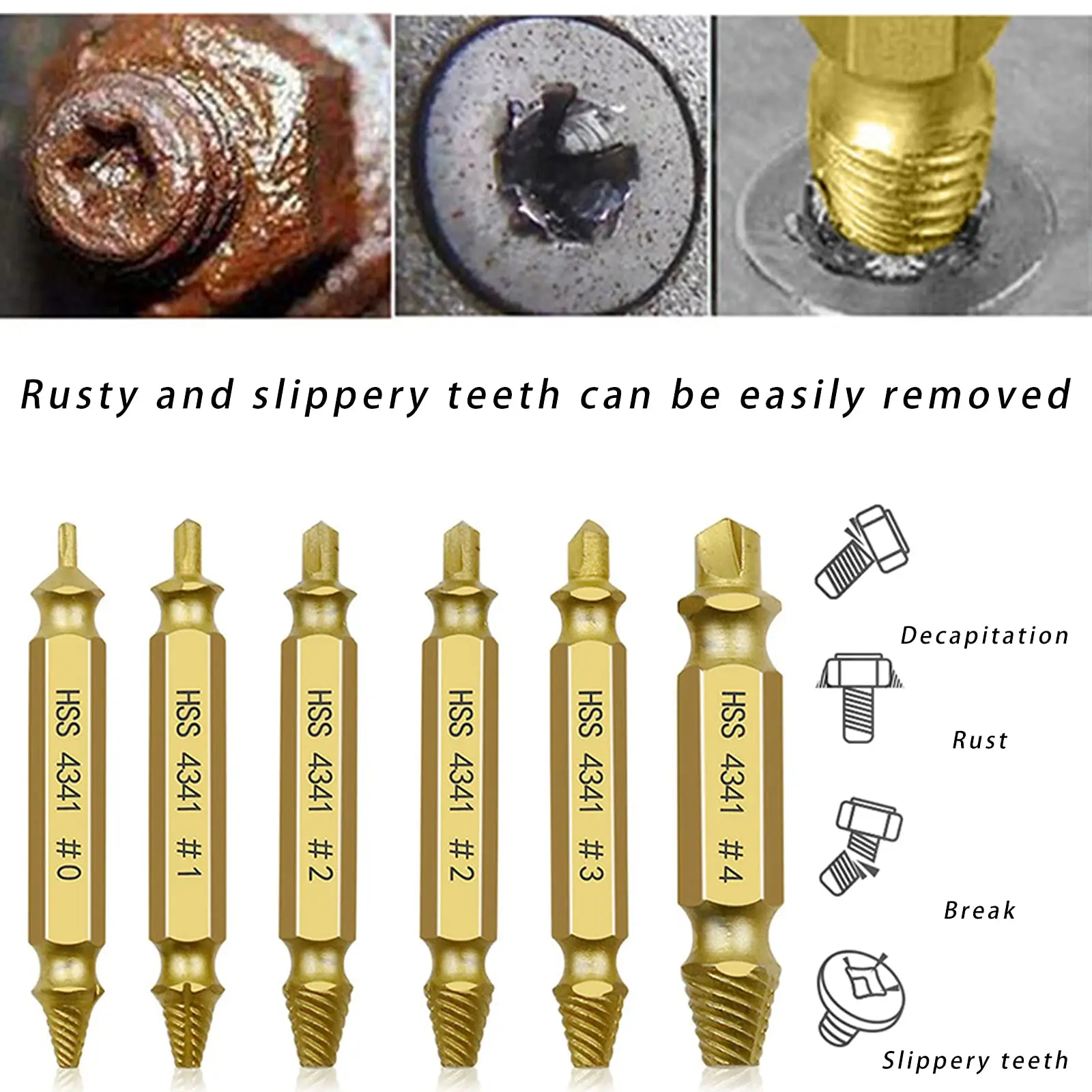6Pcs/Lot Damaged Screw Extractor Drill Bit Double Side Drill Out Broken Screw Bolt Remover Extractor Tools Set Easily Take Out