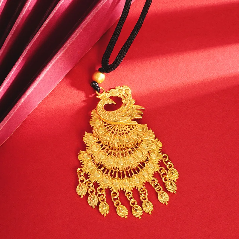 QEENKISS Gold Vintage Peacock Necklace Pendant For Women Wedding Party Birthday Christmas Bride Mother Girl Ladies Gifts PT5144