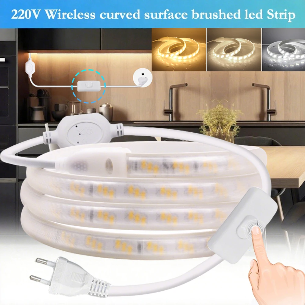 

Switch ON/OFF 220V 2835 LED Strip Light EU Plug 180Leds/M Waterproof Flexible Lamp Warm Natural White Kitchen Home Room Lighting