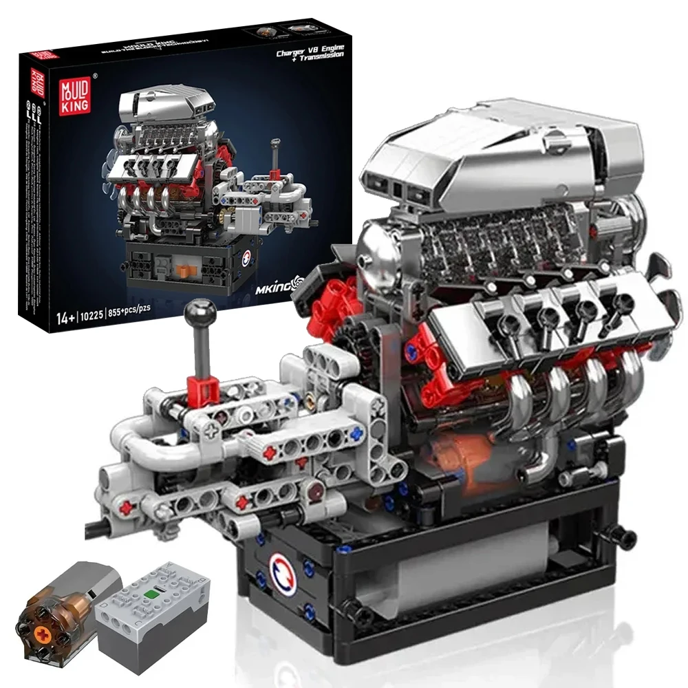 

855 шт. Mold King 10225 Dodges V8 модель двигателя трансмиссия DIY строительные блоки набор деталей кирпич сборка двигателя кирпичные игрушки подарки