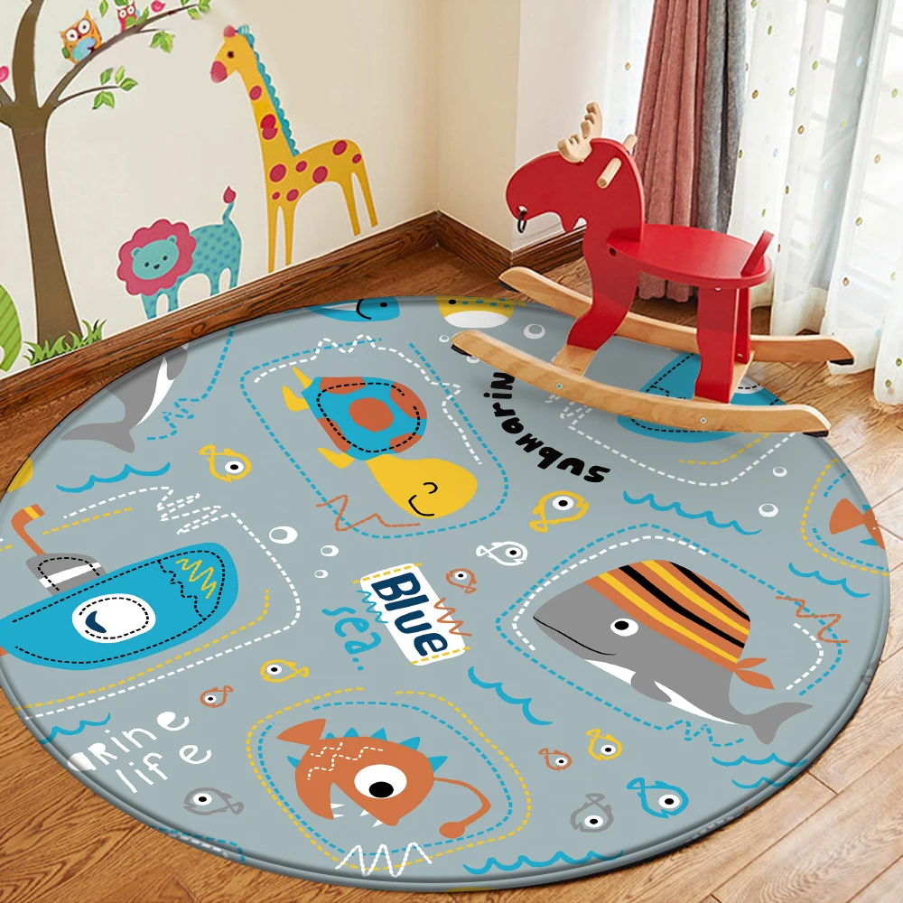 Cartoon cute round rug floor mat bedroom living  home decoration animal  baby play  children  decorative