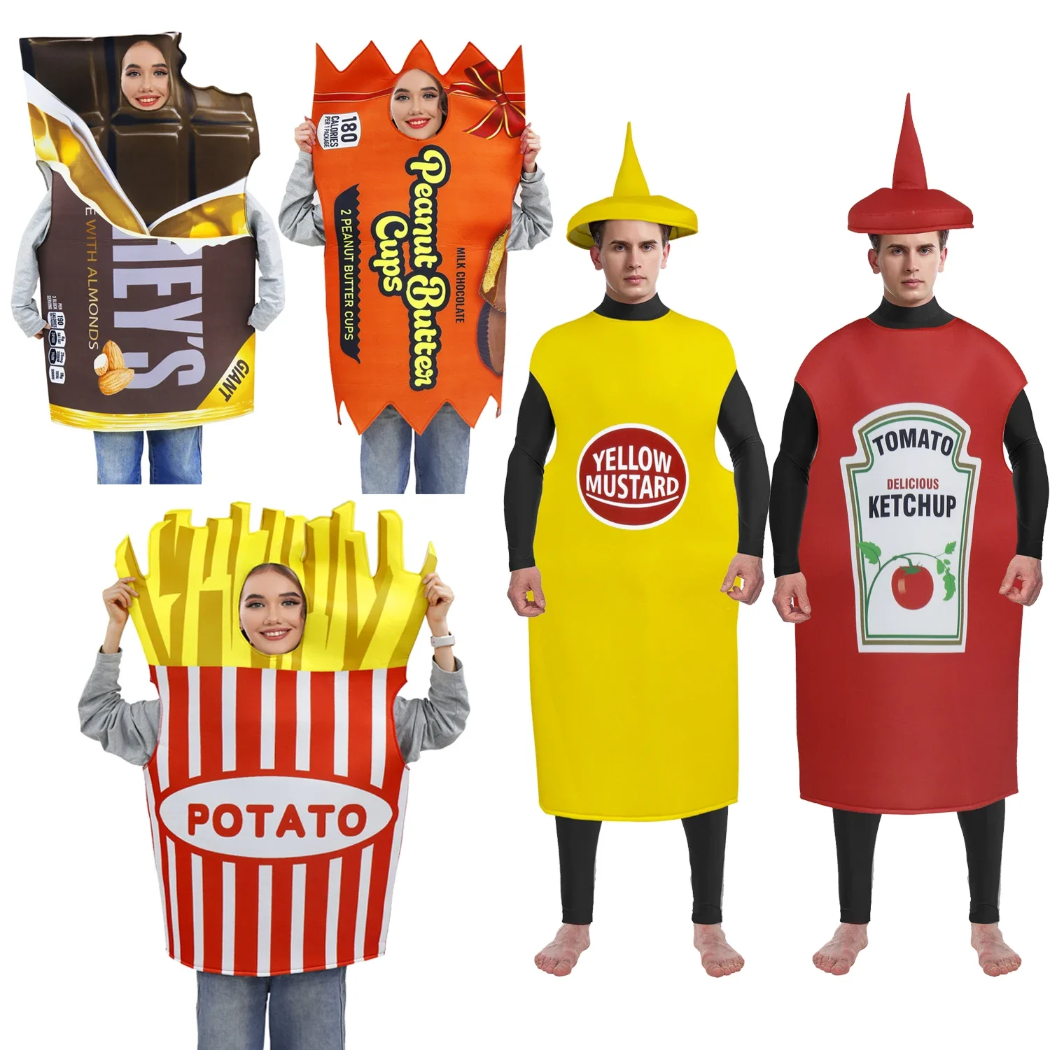 Fun Food Party Cosplay Costume Unisex Adult Carnival Stage Funny Purim Halloween French Fries Ketchup Chocolate Costume Carnival