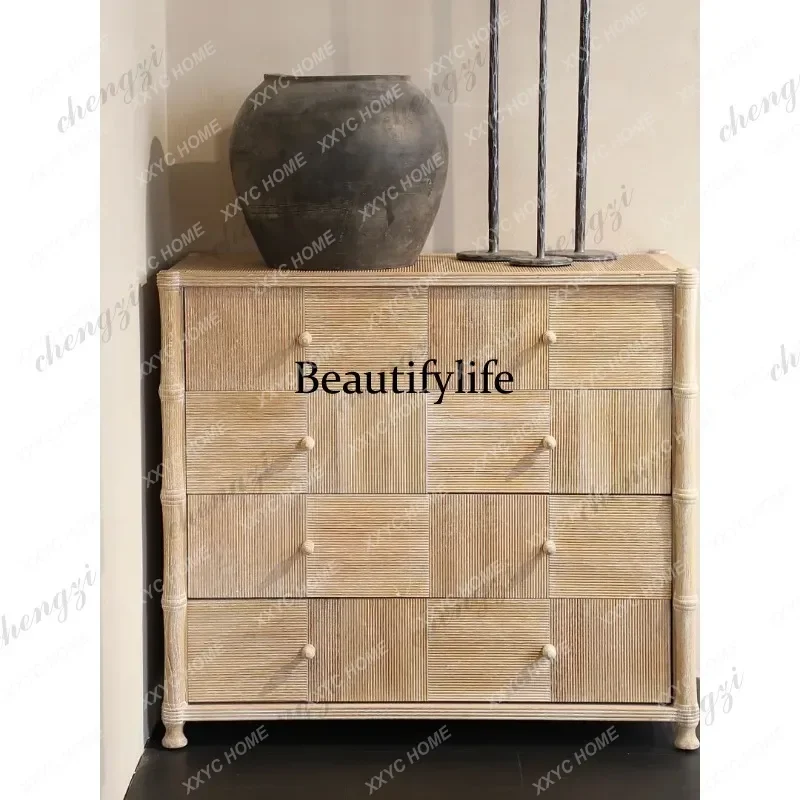 AA retro solid wood carved chest cabinet country storage cabinet log style locker