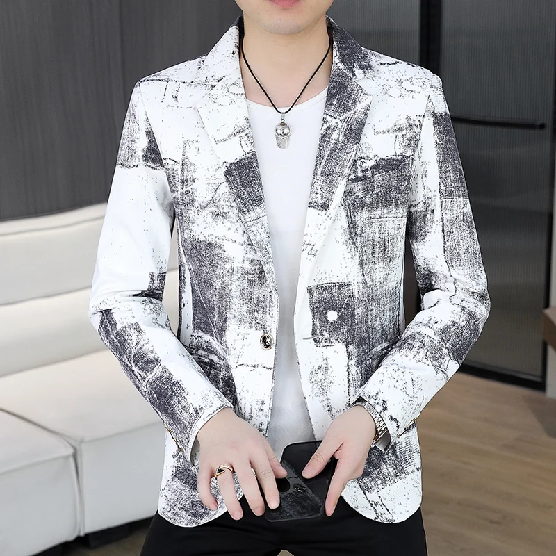 

Blazer Men's Business Gentleman Wedding Fashion Versatile Trendsetter Comfortable To Wear Best Man Print Slim and Casual Blazer