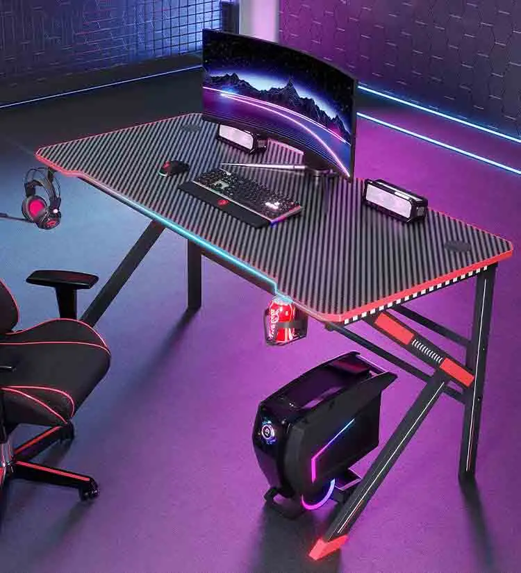 

Home Black Office Computer Desk K Shaped Legs Gamer Table Led Light Desk Set Rgb Gaming Table