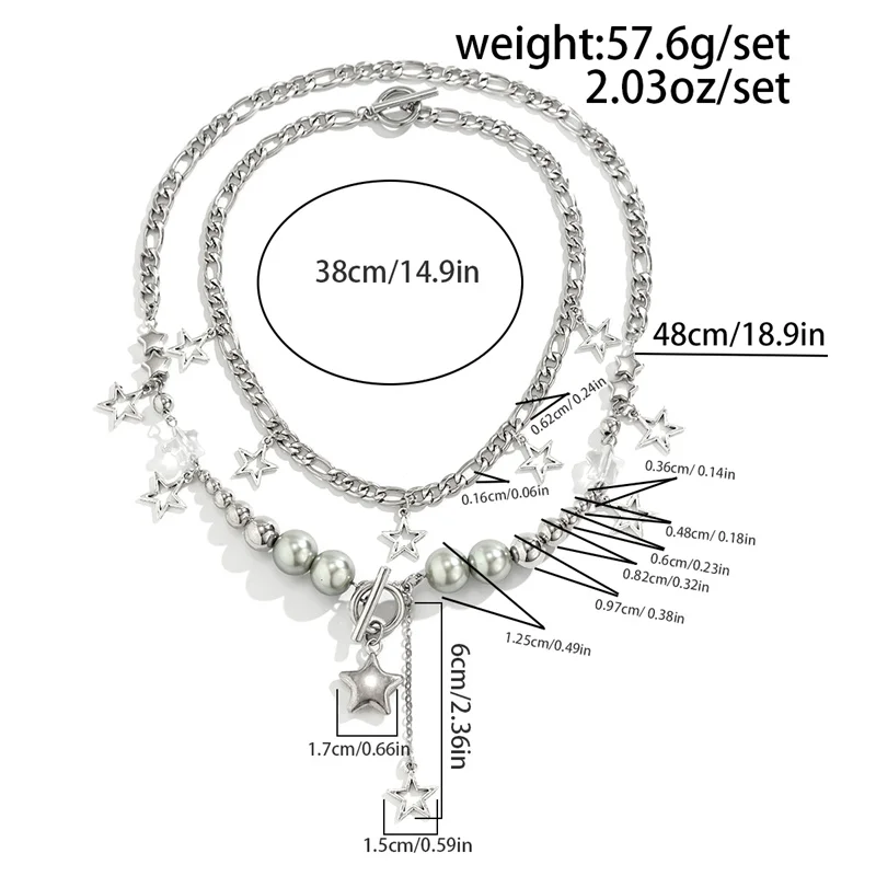 خمر متعدد الطبقات قلادة Y2K الهيب هوب دلاية شكل نجمة المختنق سلسلة معدنية القلائد الرقبة اكسسوارات للنساء مجوهرات