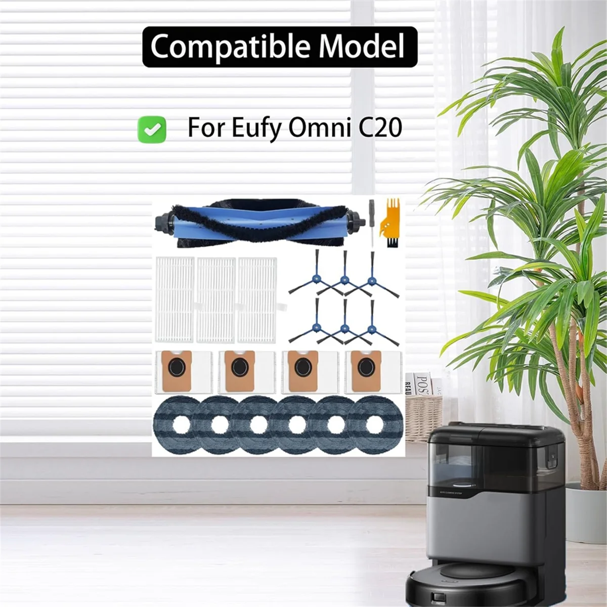 مجموعة الملحقات لـ Eufy Omni C20 جهاز آلي لتنظيف الأتربة فرشاة جانبية رئيسية فلتر Hepa ممسحة قماش كيس لجميع الغبار استبدال أجزاء