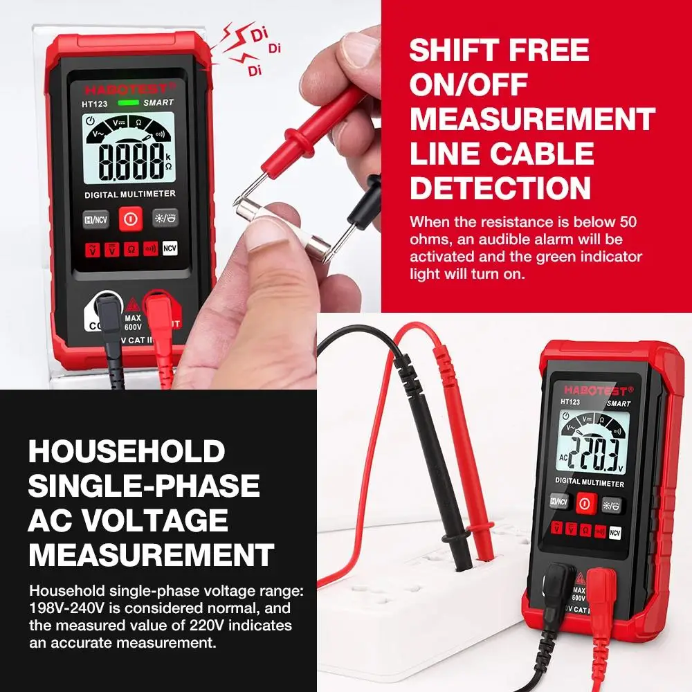 HABOTEST HT123 Smart Digital Multimeter AC/DC Spannung Widerstand Kontinuität Messung Tester NCV Multimeter mit Hintergrundbeleuchtung – Detail 7