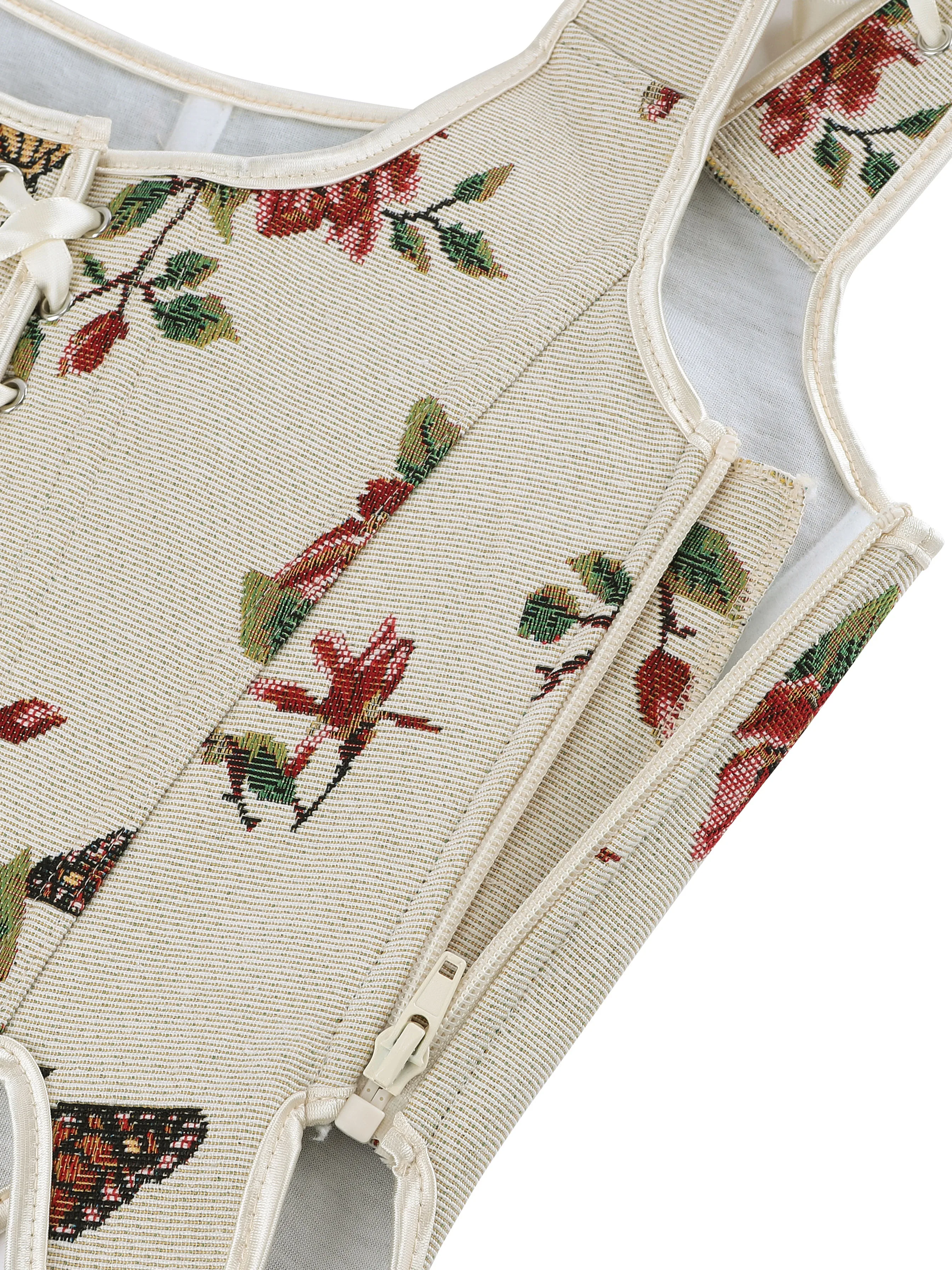 مشد فني مونيه فرنسي عتيق للسيدات، بلوزة بوستير من قماش الجاكار الزهري، ملابس داخلية مجوفة مربوطة لشد الخصر #4