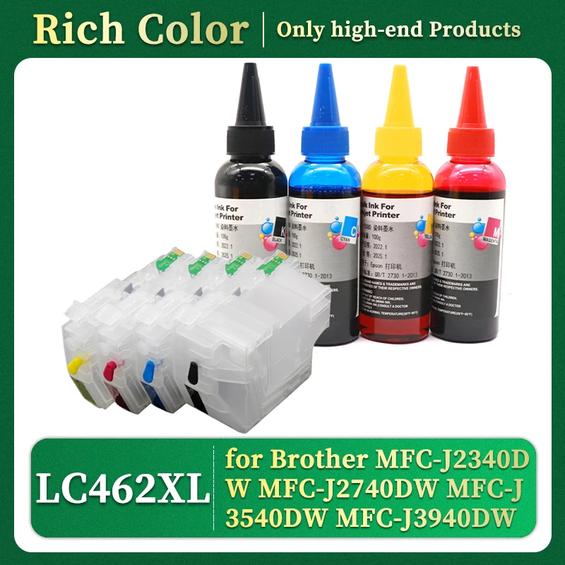 LC462XL Refill Ink Cartridge With Chip and Ink for Brother MFC-J2340DW MFC-J2740DW MFC-J3540DW MFC-J3940DW J2340 J2740 J3540