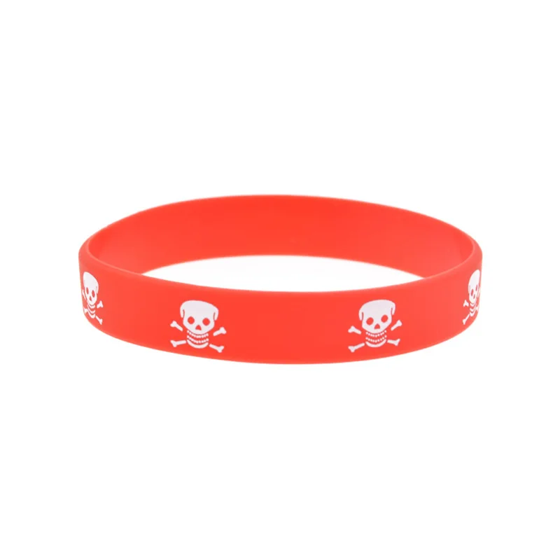 50 Stück Silikon-Armbänder im Street-Hip-Hop-Stil mit Totenkopf-Logo, Konzertgeschenk, Gummi-Armreif, 6 Farben – Detail 1