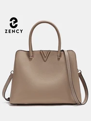 Zency Fashion Women's Classic Retro Tote Bag 100% Genuine Leather Large Capacity Shoulder Crossbody Bags For Shopping Work