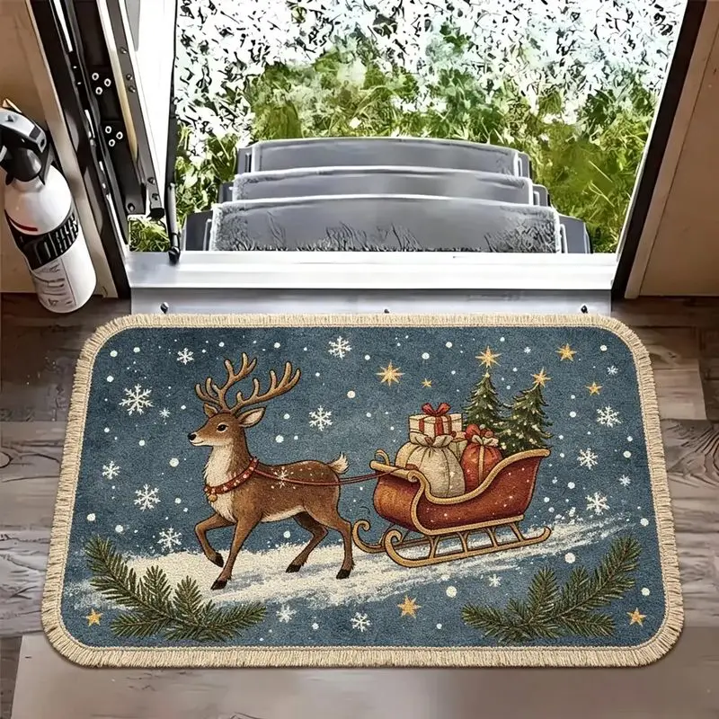 VIKAMA Reindeer Welcome Mat Cute Christmas Deer Non Slip Soft Washable Absorbent Rug Front Door Entryway Holiday Decor