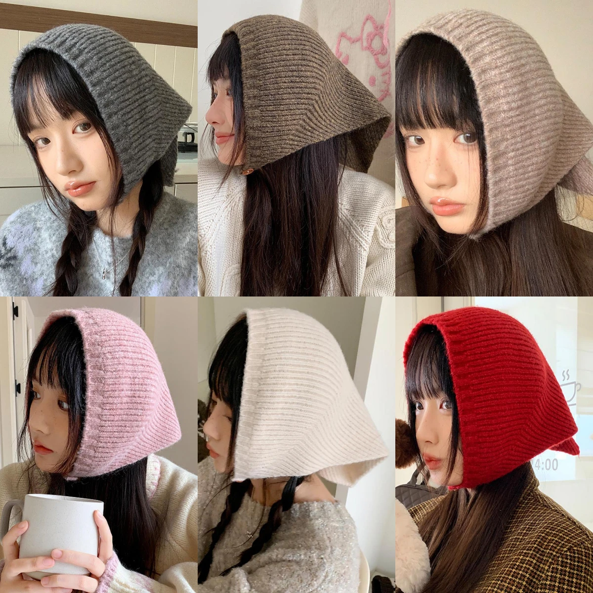 Trójkątna apaszka do włosów, jednolity kolor, sweter, czapka, dziergana apaszka trójkątna, wielofunkcyjna, ręcznie robiona na szydełku opaska na głowę DIY