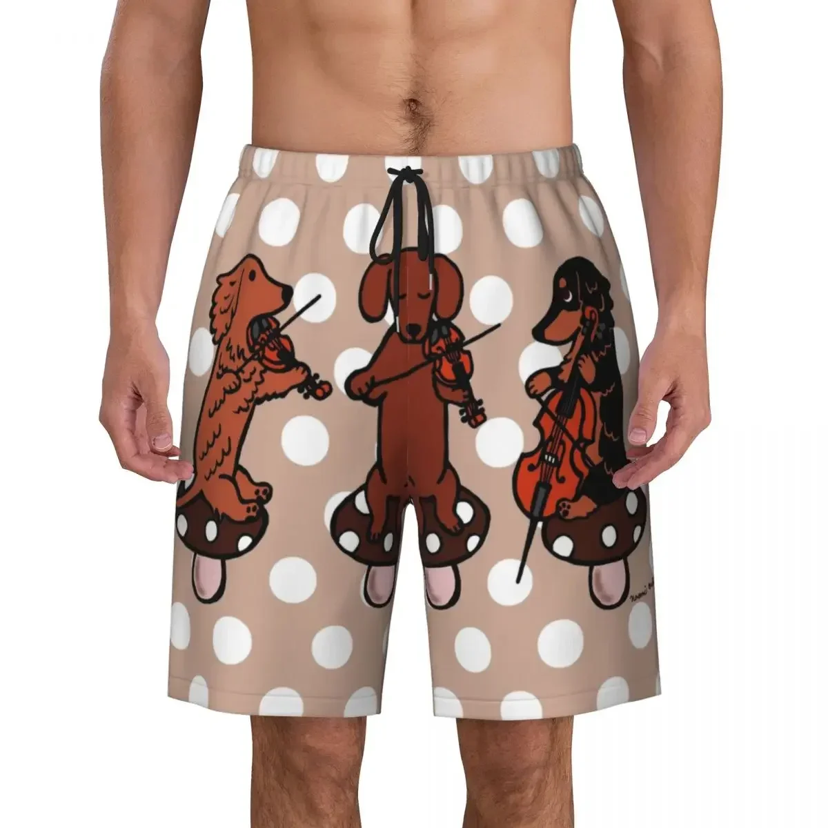 Dachshund Musicians String Trio Print Men Swim Trunks Quick Dry Beachwear Beach Board Shorts Wiener Sausage Dog Boardshorts