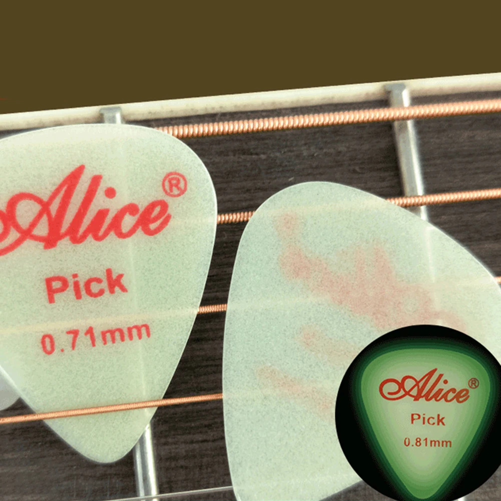 Alice Luminous Guitar Picks Fluorescent 0.58/0.71/0.81/0.96/1.2/1.5mm 25mm * 30mm 6 Pcs Acoustic Electric Guitars