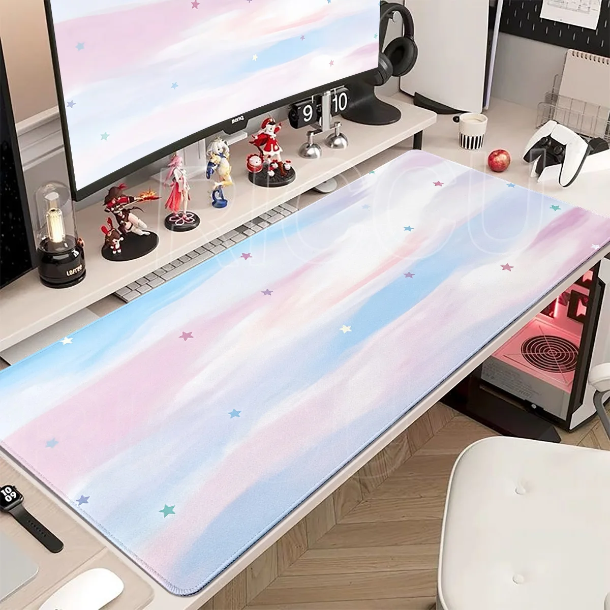HD Print Desk Pad Protector Pink Gradient Simple Y2K Mouse Pad Office Desk Mat Washable and Durable Rubber Desk Keyboard Pads