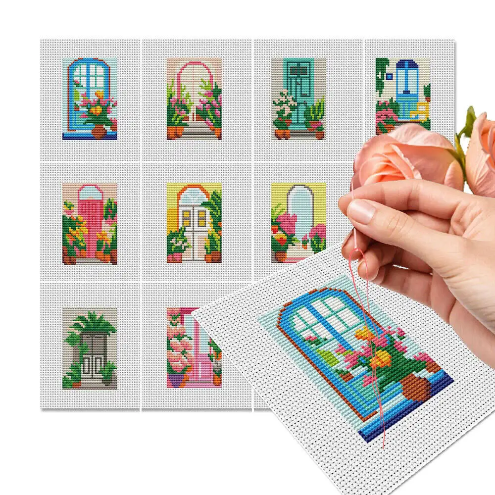 12Pcs 11Ct Tür Kreuz Stich Set Stickerei Kit Baumwolle Faden Gemälde Für Innen Wand Dekor Wohnzimmer