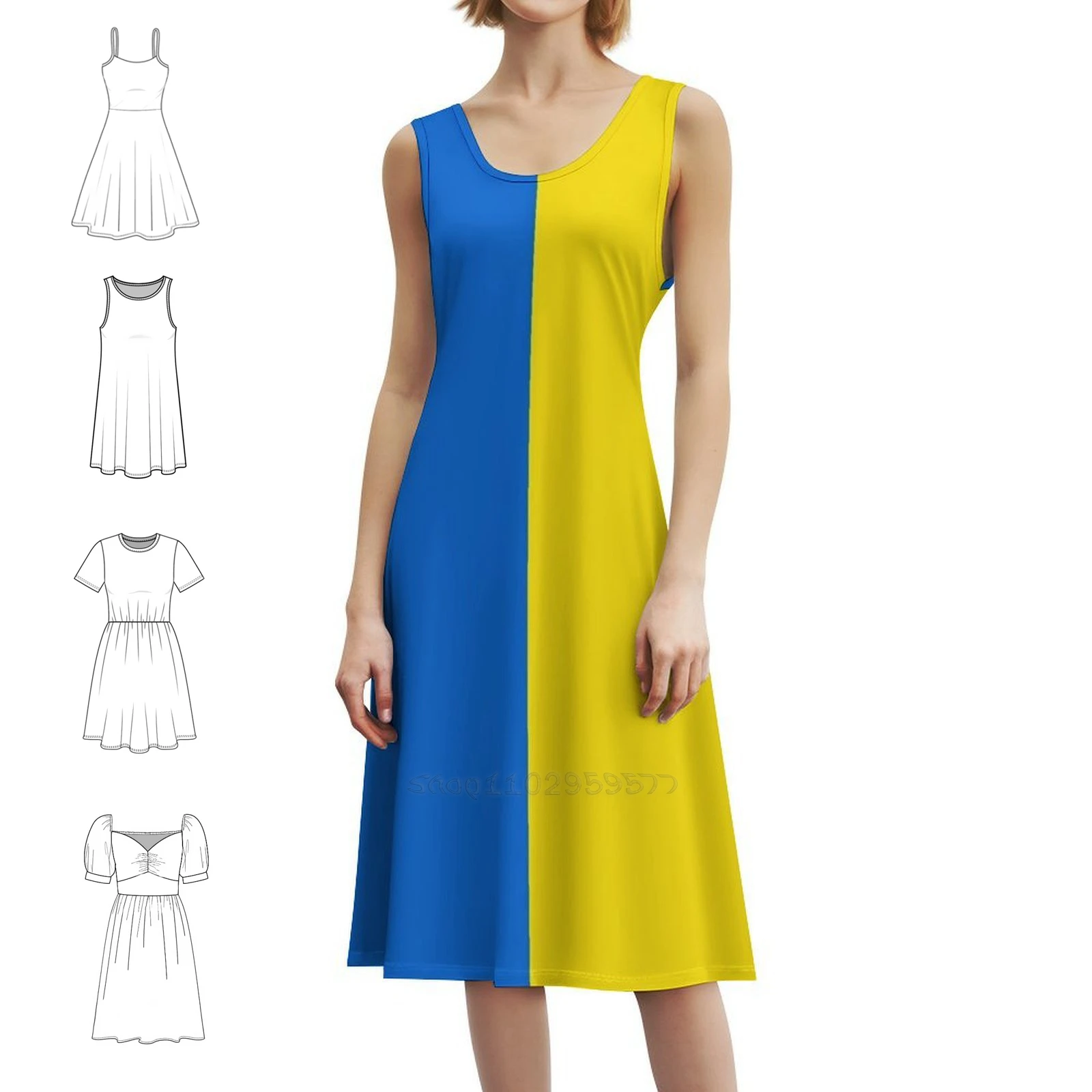 العلم الأوكراني فستان سموك الأزهار للنساء الربيع الصيف فستان كاجوال للحزب أوكرانيا العلم الأوكراني فستان العلم الأوكراني #2