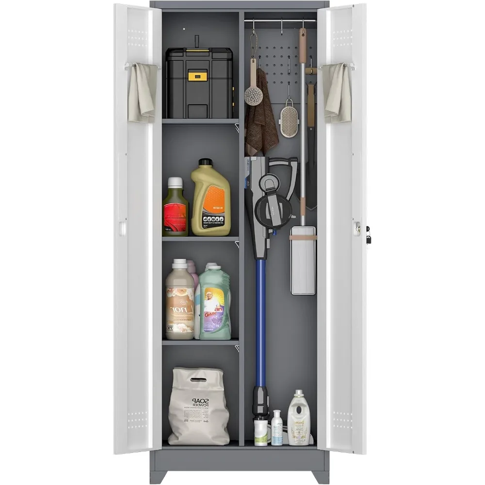 

Metal Garage Storage Cabinets,Garage Tool Storage Cabinets with Hanging Rod,Locking Cabinet Utility Closet with Doors for Home