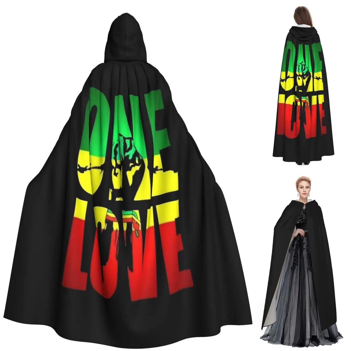 

Harajuku Vintage Style Arts Bob Marley One Love Long Hooded Cloak Witch Medieval Costume Cosplay Cape HalloweenCoat Adult Unisex