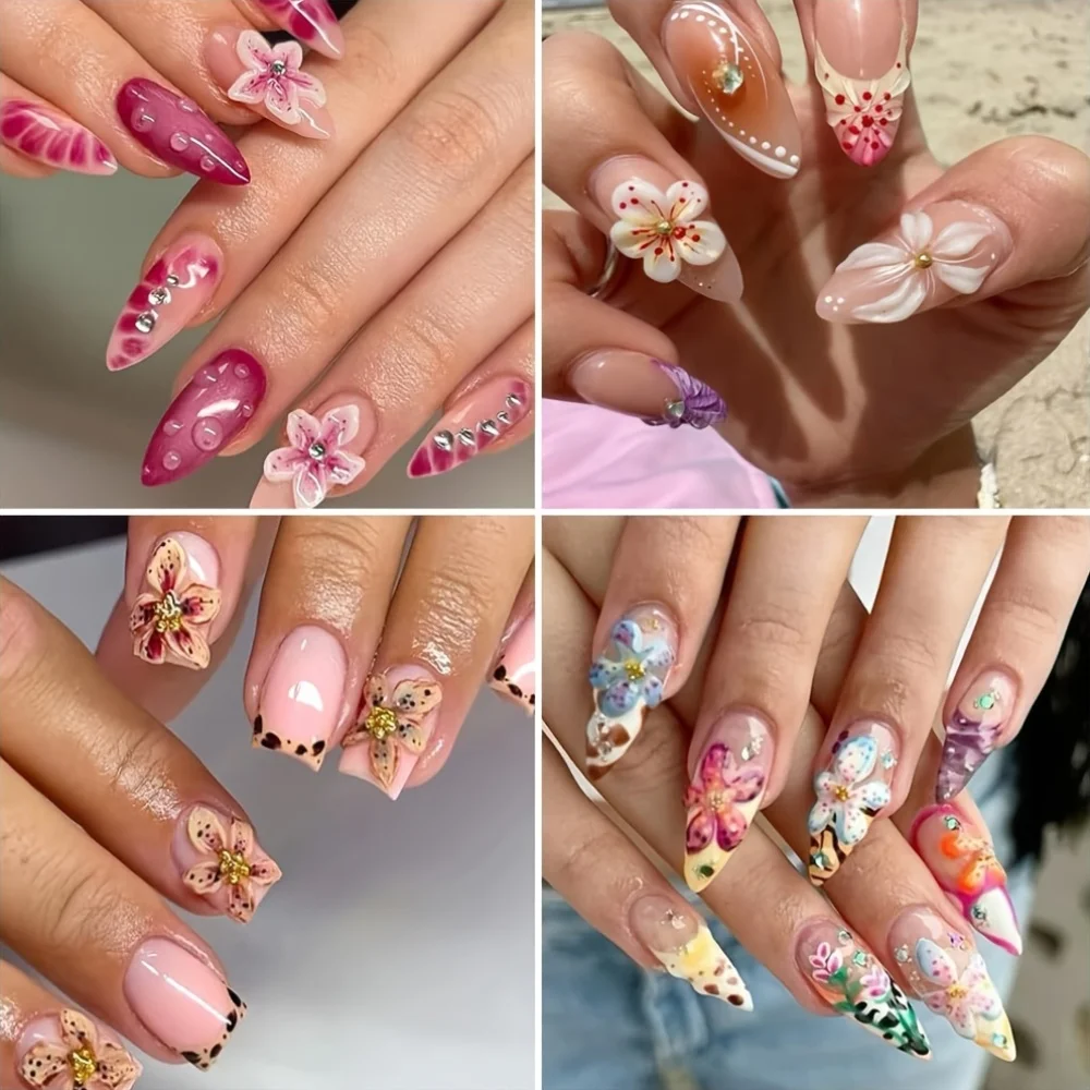 50PCS Flower Nail Art Charms 3D Flowers for Nails Random Style Colorful Hibiscus Nails Hawaii Nail Rhinestones Resin Nail Gems f