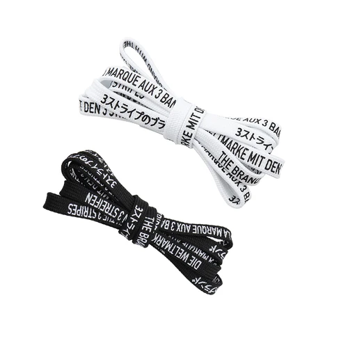 Weiou Outside Sport Shoelaces 0.7cm 플랫 인쇄 알파벳 흑백 폴리 에스터 Shoestring 지원 사용자 정의 로고 색상 200cm 