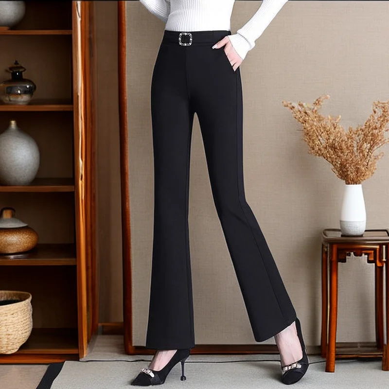 

Women's Autumn Winter Fashion Elegant High Waist Solid Color Pocket Speaker Casual Versatile Western Commuting Comfortable Pants