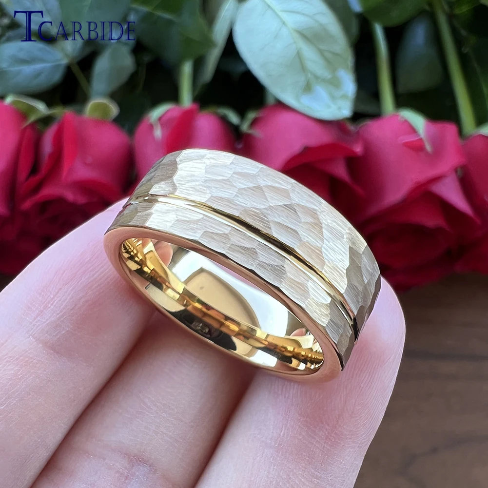 8MM Tungsten Hammer Ring Grooved Faceted Brushed Cool Wedding Band Jewelry For Women Men Free Shipping