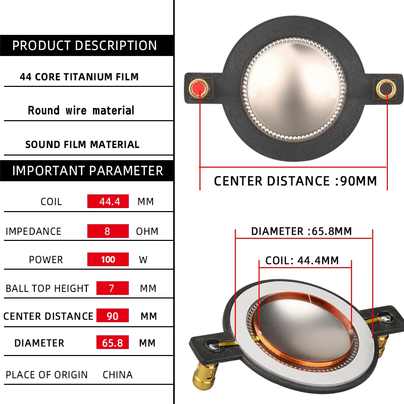 44-core 44.4mm audio speaker tweeter coil replaces diaphragm tweeter film Round wire Flat wire speaker composite film. A titaniu