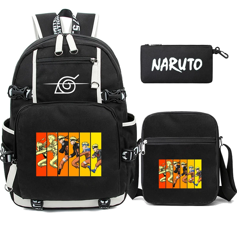 3Pcs/set Anime Naruto Uzumaki Backpack for Teen Boy Girl Back To School Backpack Student Schoolbag Men Women Leisure Travel Bag