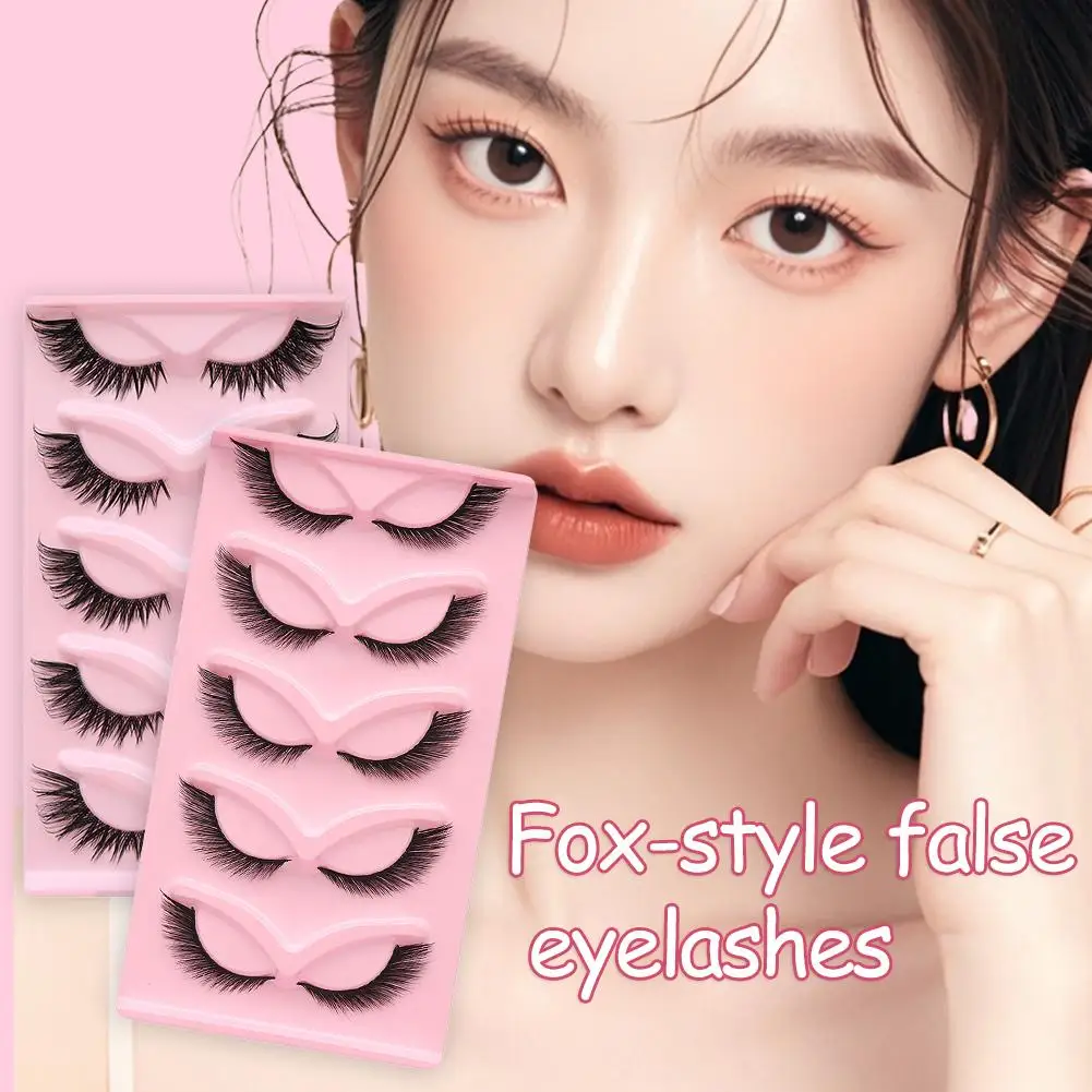 Half Eye Lashes Cat Eye Lashes 5 Pairs False Eyelashes Curly Thick Fluffy False Eyelashes Natural Soft D4P6