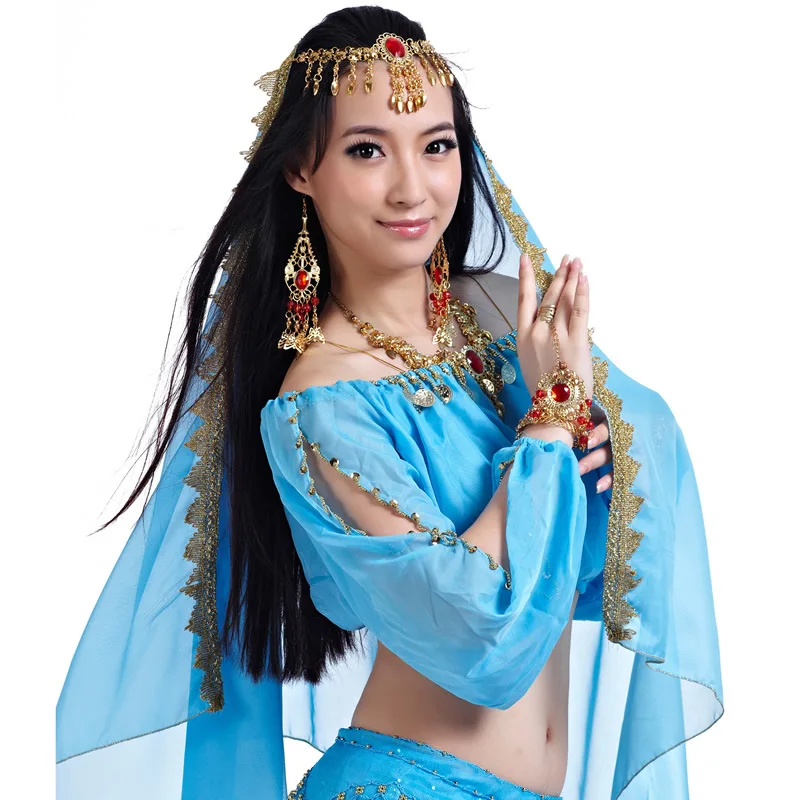 Linterna personalizada de 5 piezas, pantalones resaltados de manga larga + diadema, traje de danza del vientre, ropa de danza india, conjunto de actuación