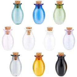 10pcs Mini Glass Bottles Colored Tiny Spell Jars Mini Potion Bottle Oval Wishing Bottle Vials with Corks Stopper Drifting Bottle