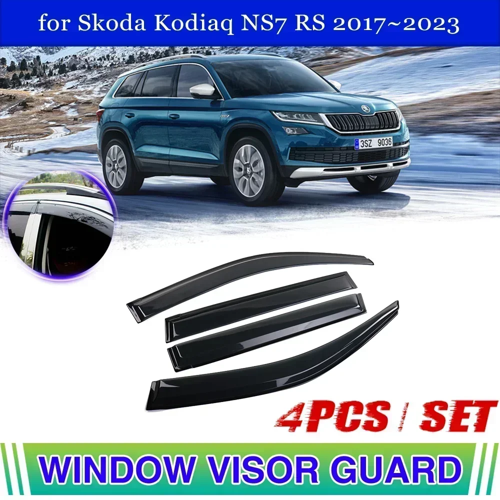 Car Window Visor for Skoda Kodiaq NS7 RS 2017~2023 2018 Vent Awning Door Sun Rain Eyebrow Smoke Guard Cover Deflector Accessorie