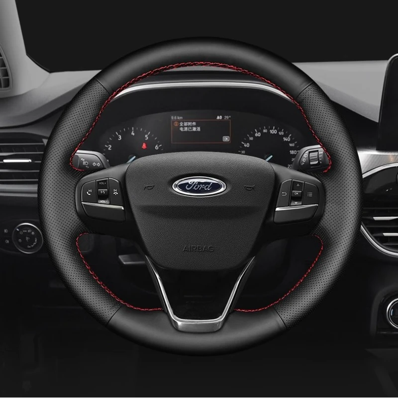 For Ford Focus Kuga Bronco Fiesta Escape Tourneo Transit 2017-2024 Hand-stitched genuine Leather O-type Steering Wheel Cover