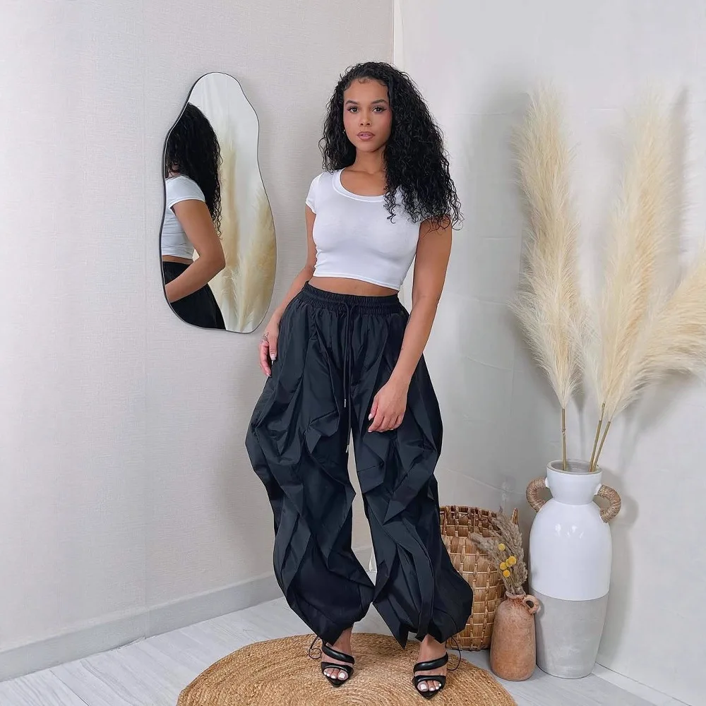

Women's Pants 2026 Spring Autumn New Elegant Commuting Workwear with Patchwork Lace Lantern Pants and Ankle Binding Pants