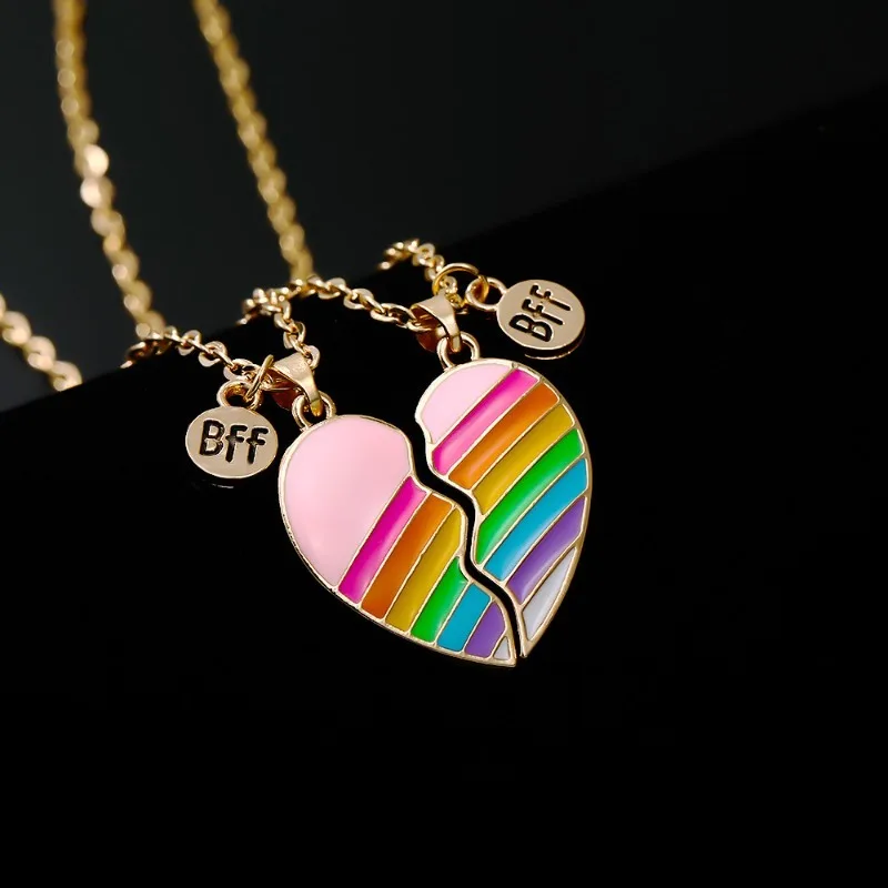 Bester Freund Regenbogen Burger Pommes Cosplay Paar Halskette Unisex Kette Herz Anhänger Schmuck Klassiker Zubehör Requisiten Geschenke