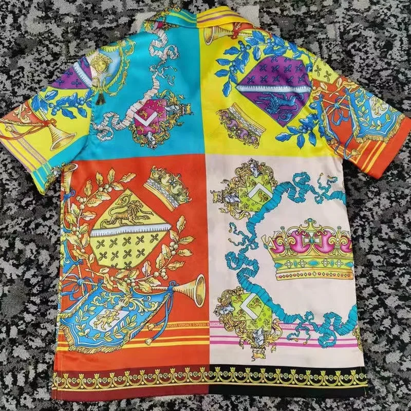 Camisa informal para hombre, chaqueta japonesa de manga corta, diseño industrial pesado, chaqueta de colores, estampado, nuevo estilo