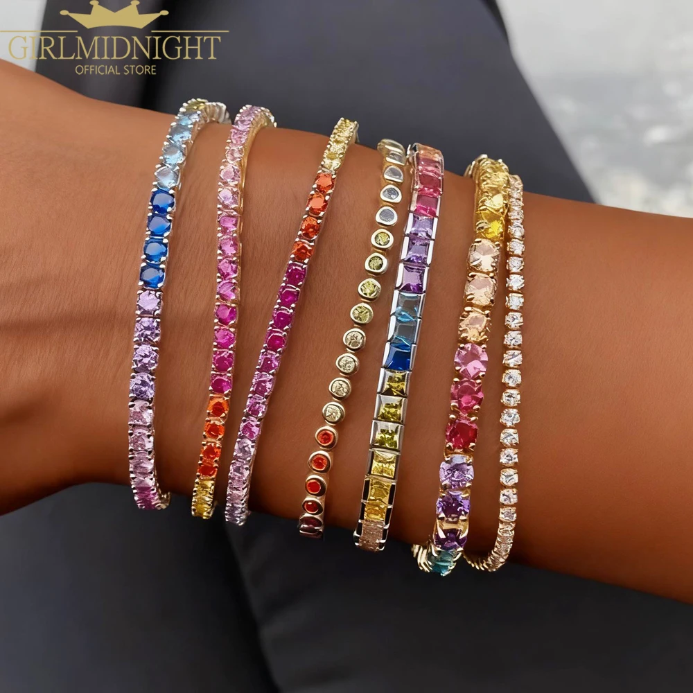 2026 New Arrived Tennis Round Cubic Zirconia Bracelet For Women Girl Luxury Jewelry Gold Color Rainbow Cz Gorgeous Trendy Bangle
