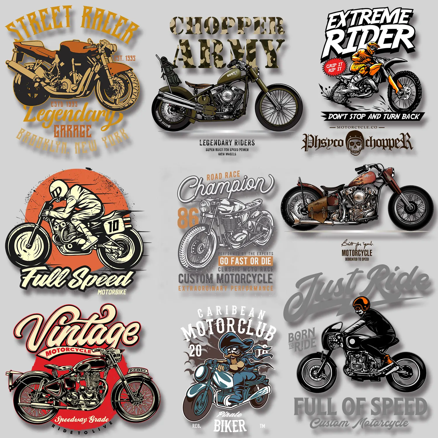 

Motorcycle Skull Vintage Style Iron-on Stickers for Clothes Manualidades Easy to Use DIY Appliques