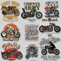 Adesivi termoadesivi stile Vintage teschio moto per vestiti Manualidades Appliques fai da te facili da usare