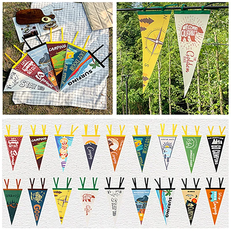 

free shipping outdoor tent canopy decoration flag triangular flag campsite flag colorful wind flag atmosphere flag felt flag