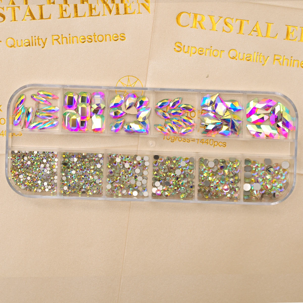 12 Gitter Kristall AB Nagel Strass Kristall flacher Boden Mix Formen Glitzer 3D Nail Art Dekorationen Strasssteine für Maniküre-Design